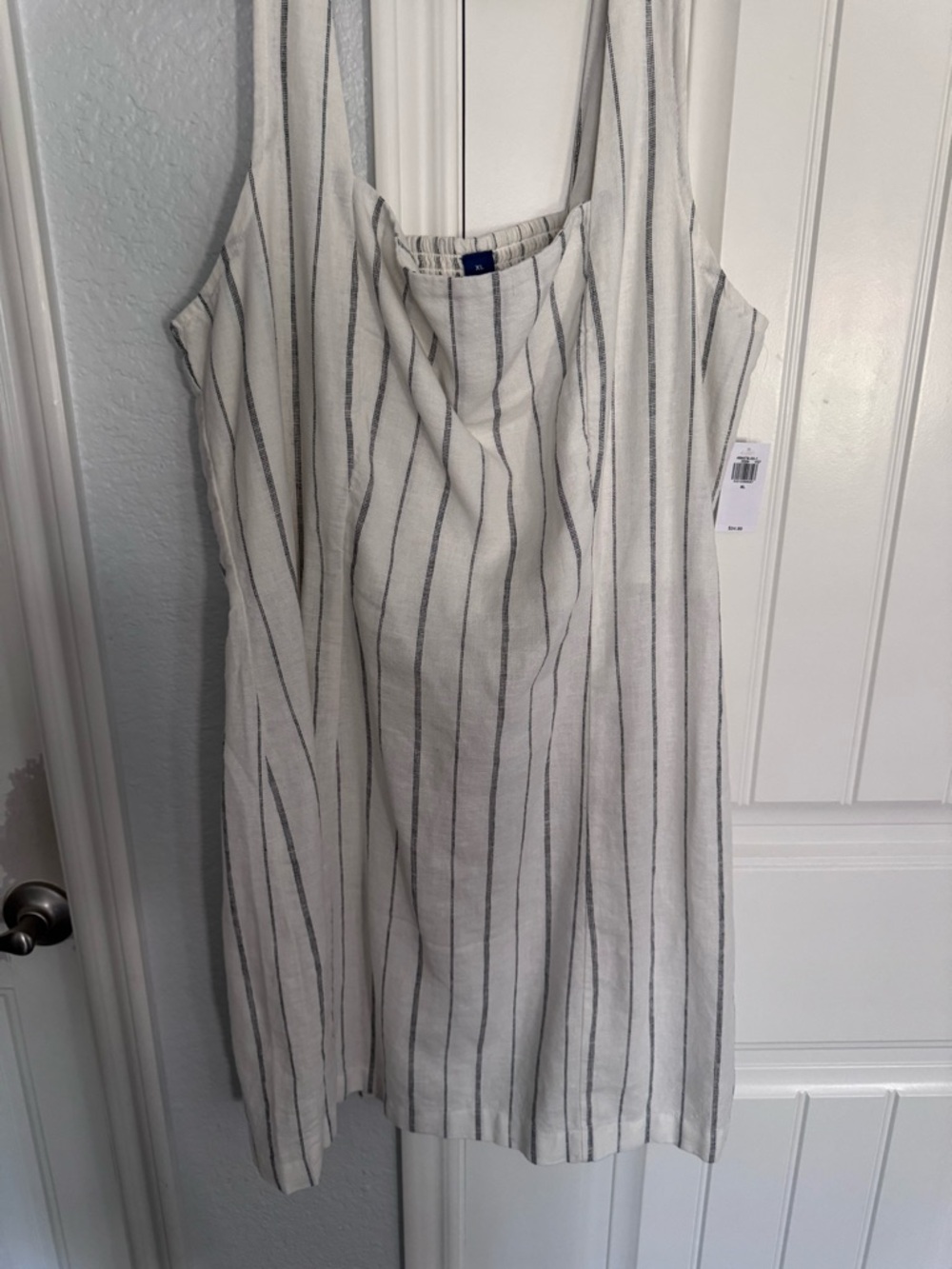 Old Navy White Mini Dress with Black Pinstripes